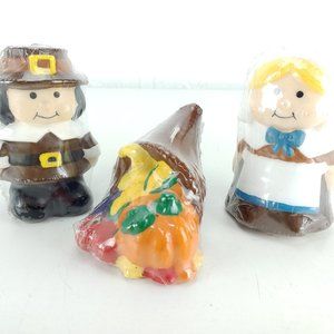 Papel Giftware Thanksgiving Candles Set of 3 Give Thanks Mini Lite Pilgrims New